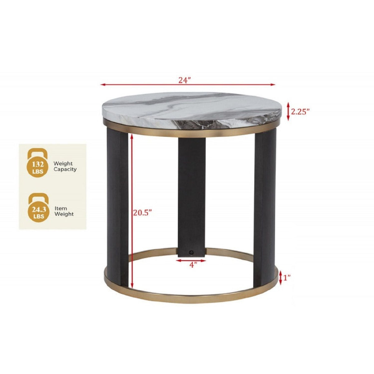 Round End Table For Living Room - Gold / Brown - view 5
