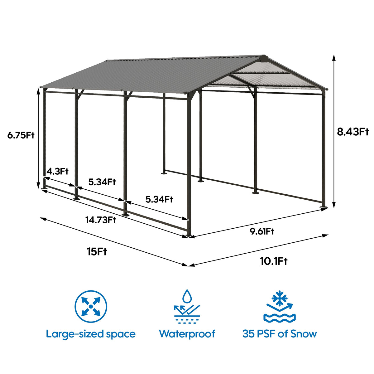 Heavy Duty Metal Carport 10 × 15 FT