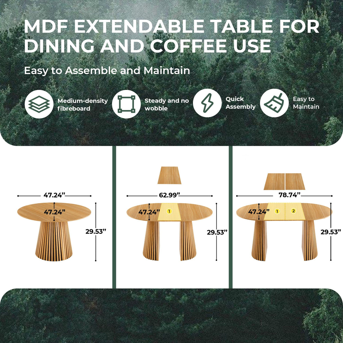 Extendable Pedestal Multifunctional Dining Table - Oak - view 7