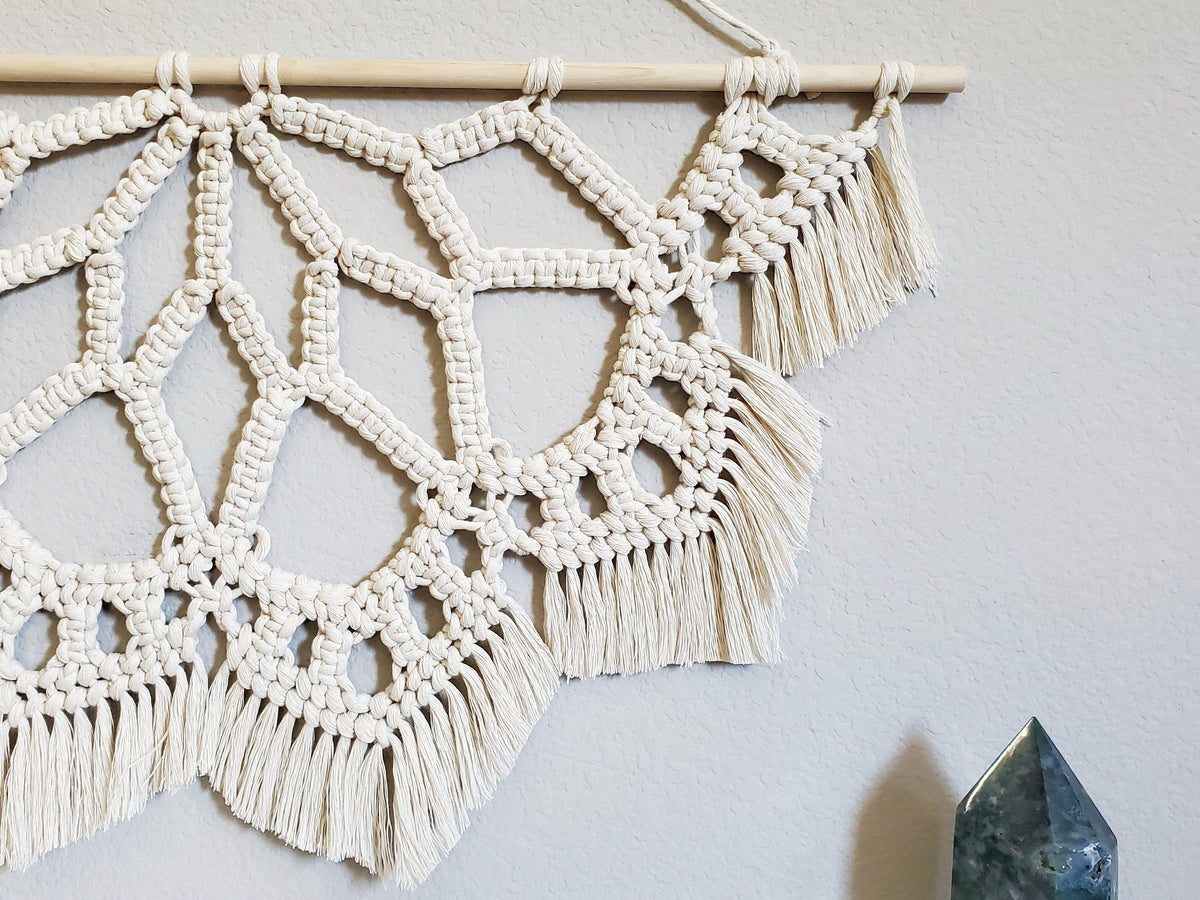 Large macrame half mandala wall hanging. Ready to ship.