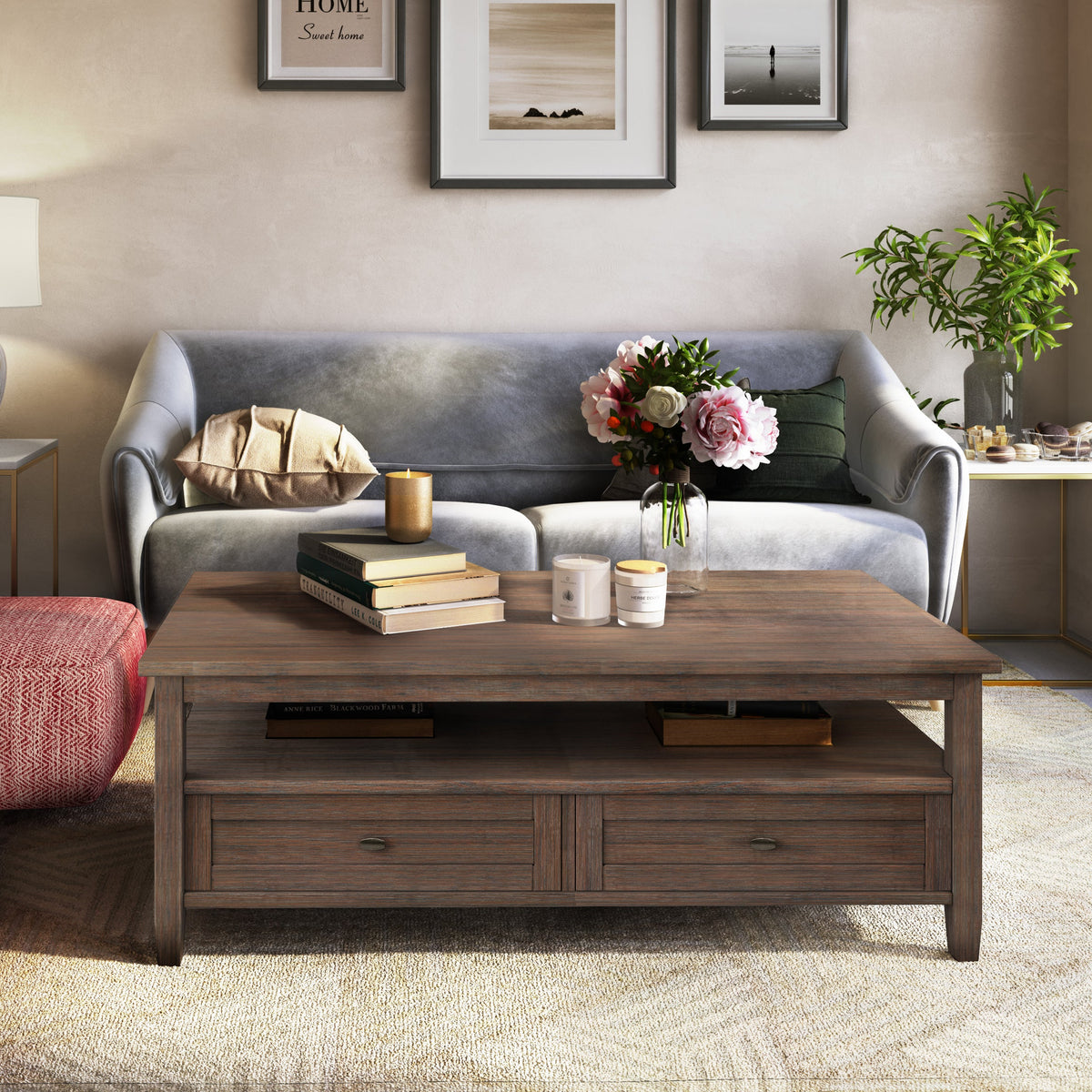Warm Shaker Solid Wood 48 Inch Wide Transitional Coffee Table