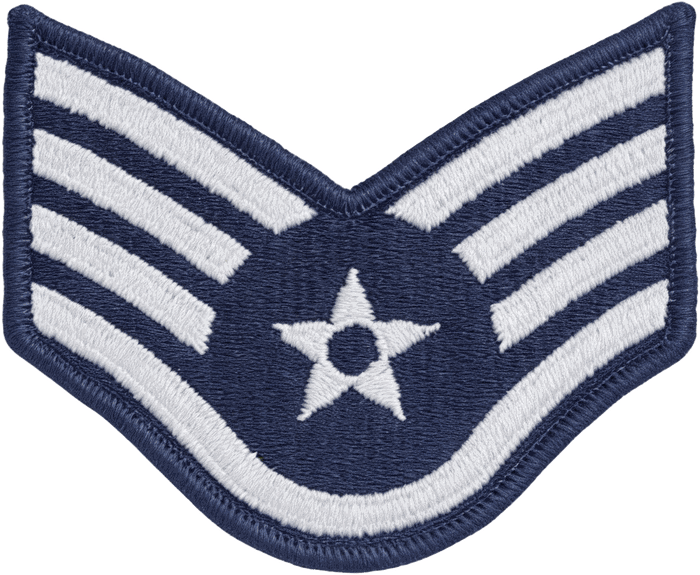 Craig's United States Air Force Staff Sergeant rank insignia, an embroidered chevron with a star