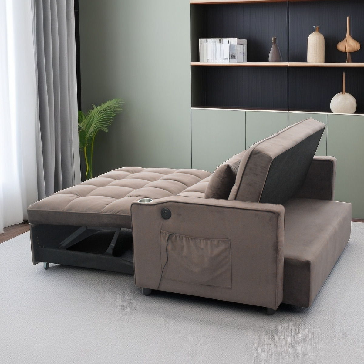 3 In 1 Convertible Sleeper Sofa Bed, Modern Fabric Loveseat Futon Sofa Couch With Pullout Bed, Small Love - view 2
