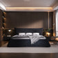 Queen Size Upholstered Platform Bed with Special Shaped Velvet Headboard