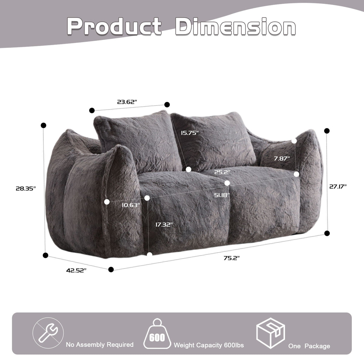 Giant Bean Bag Couch, Ultra Soft Fluffy Loveseat For Living Room - view 7