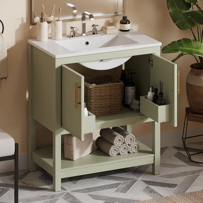 30-Inch Green Bathroom Vanity with Ceramic Sink
