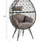 Aeven - Patio Lounge Chair - Light Gray Fabric & Black Wicker