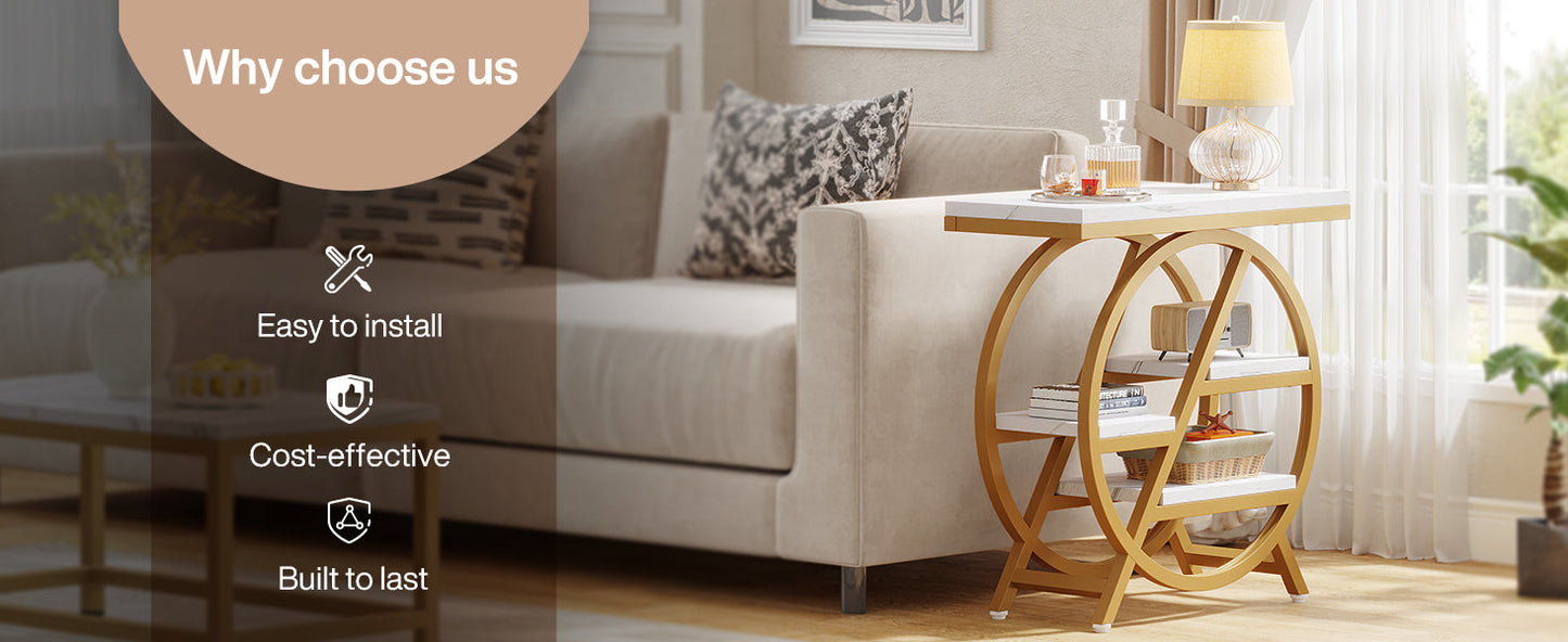 25.59 Inches 3-Tier Narrow End Table with Storage
