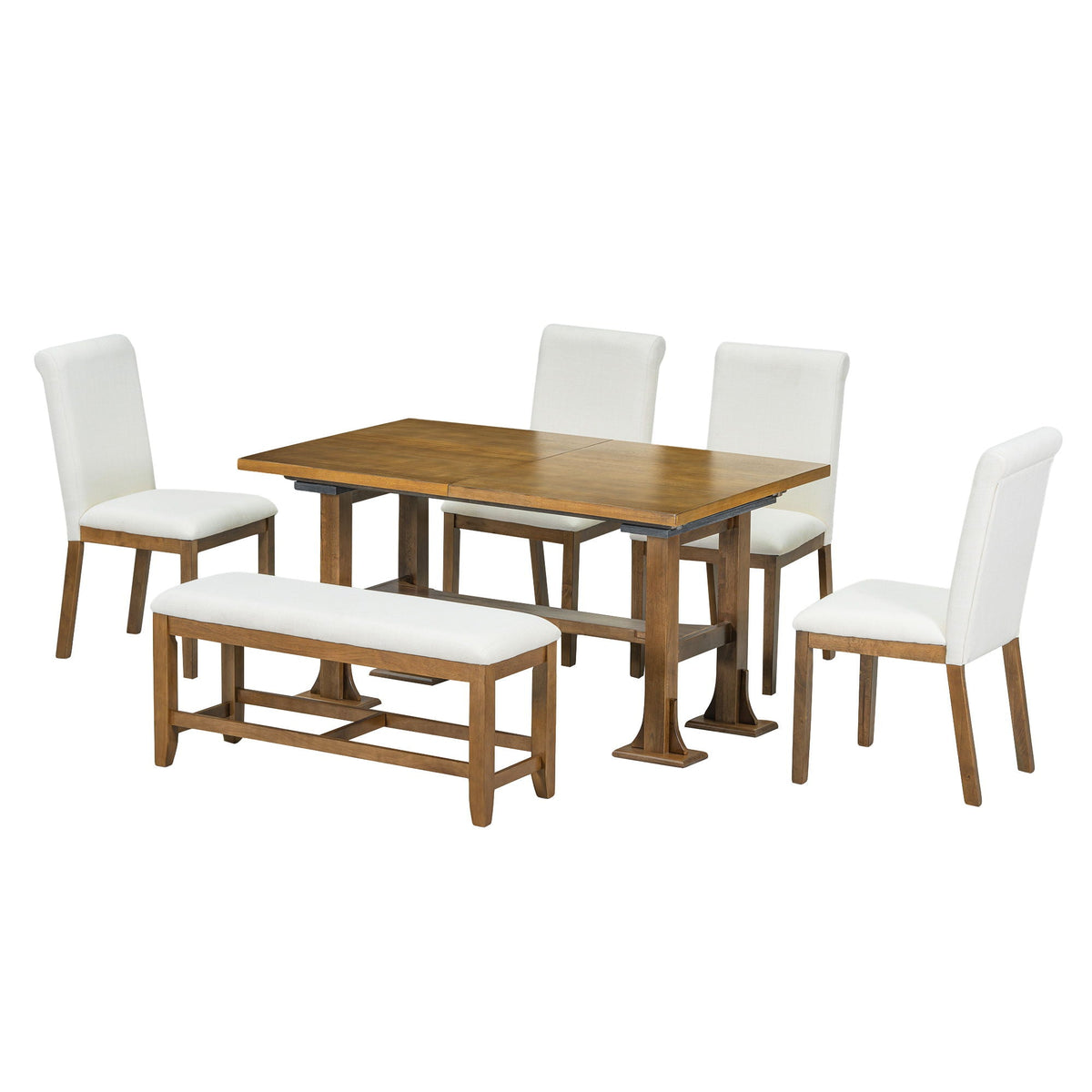 Topmax - 6 Piece Farmhouse Extendable Dining Table Set Trestle Kitchen Table Set With Removable Leaf And - view 2