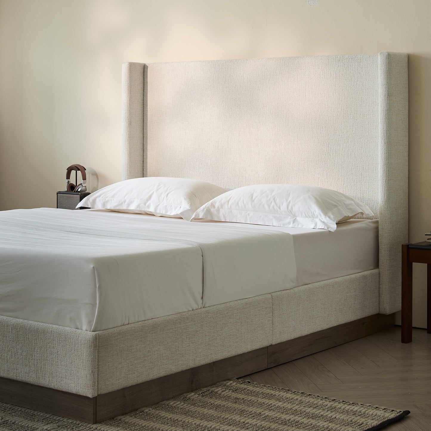 Hosford Upholstered Wingback Bed - California King - Oat Boucle