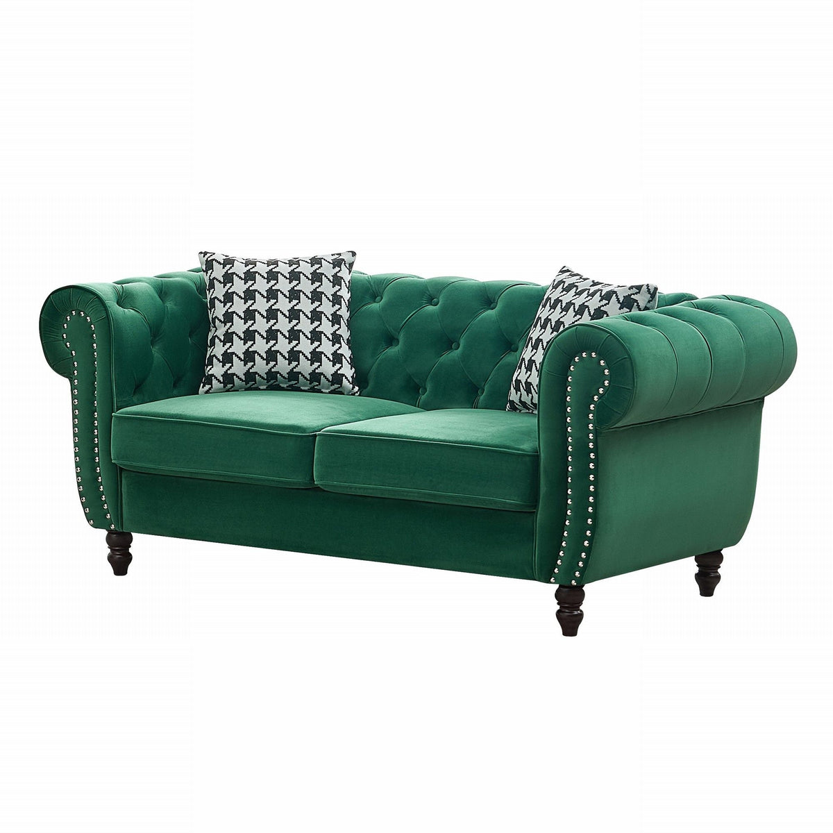 Chesterfield Fabric Sofa With Roll Armrest And Nailhead, Mid Century 2 Seater Couch - view 2