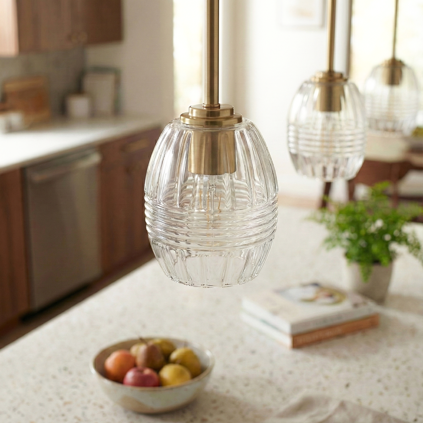 Vista Single Pendant Chain Hanging Light with Clear Glass - Satin