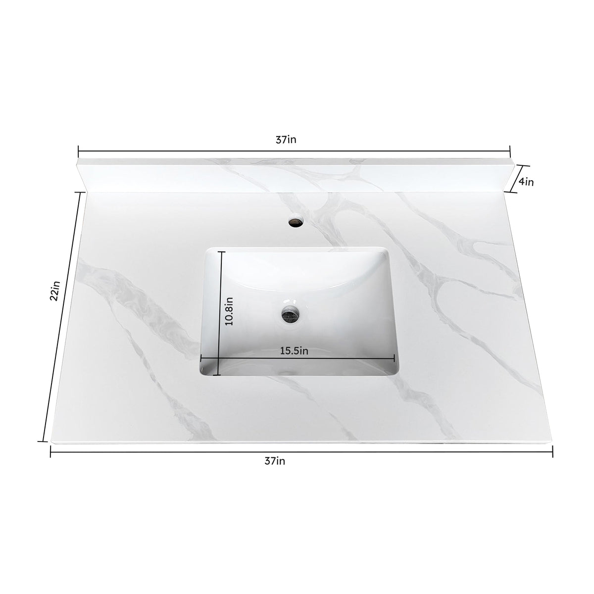 37-Inch Quartz Bathroom Vanity Top with Undermount Sink