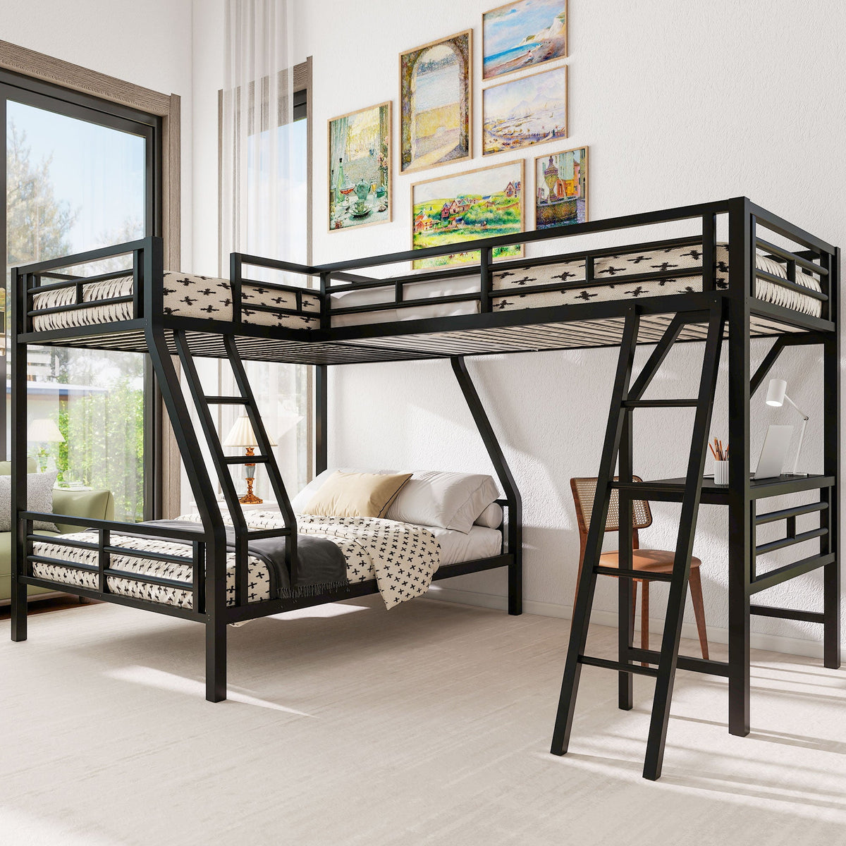 Twin over Full Bunk Bed with Loft Bed and Desk