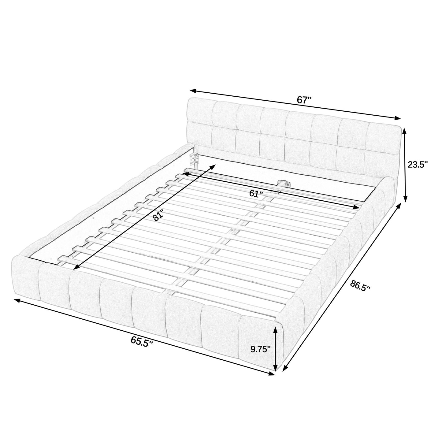 Queen Size Upholstered Bed Frame with Headboard