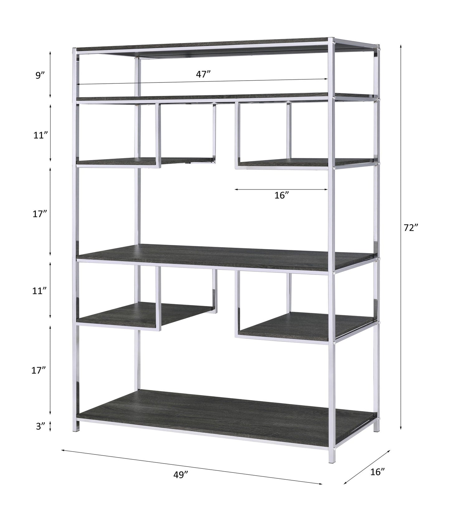 Vonara - Bookshelf - Rustic Gray Oak & Chrome