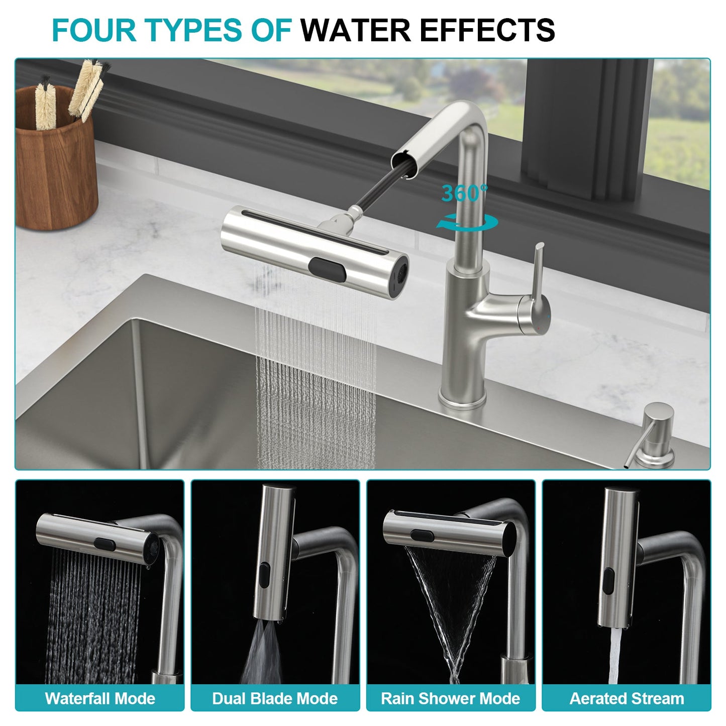 30" Drop-in Kitchen Sink with Pull-out Faucet and Soap Dispenser