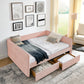 Queen Size Daybed with Two Drawers - Upholstered Tufted Sofa Bed