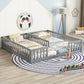Double Twin Floor Bed with Fence, Guardrails, without Door