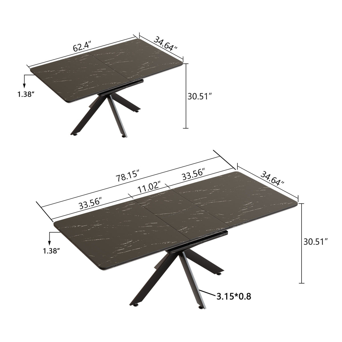 Modern Mid-Century Dining Table Set With Extendable Design - view 3