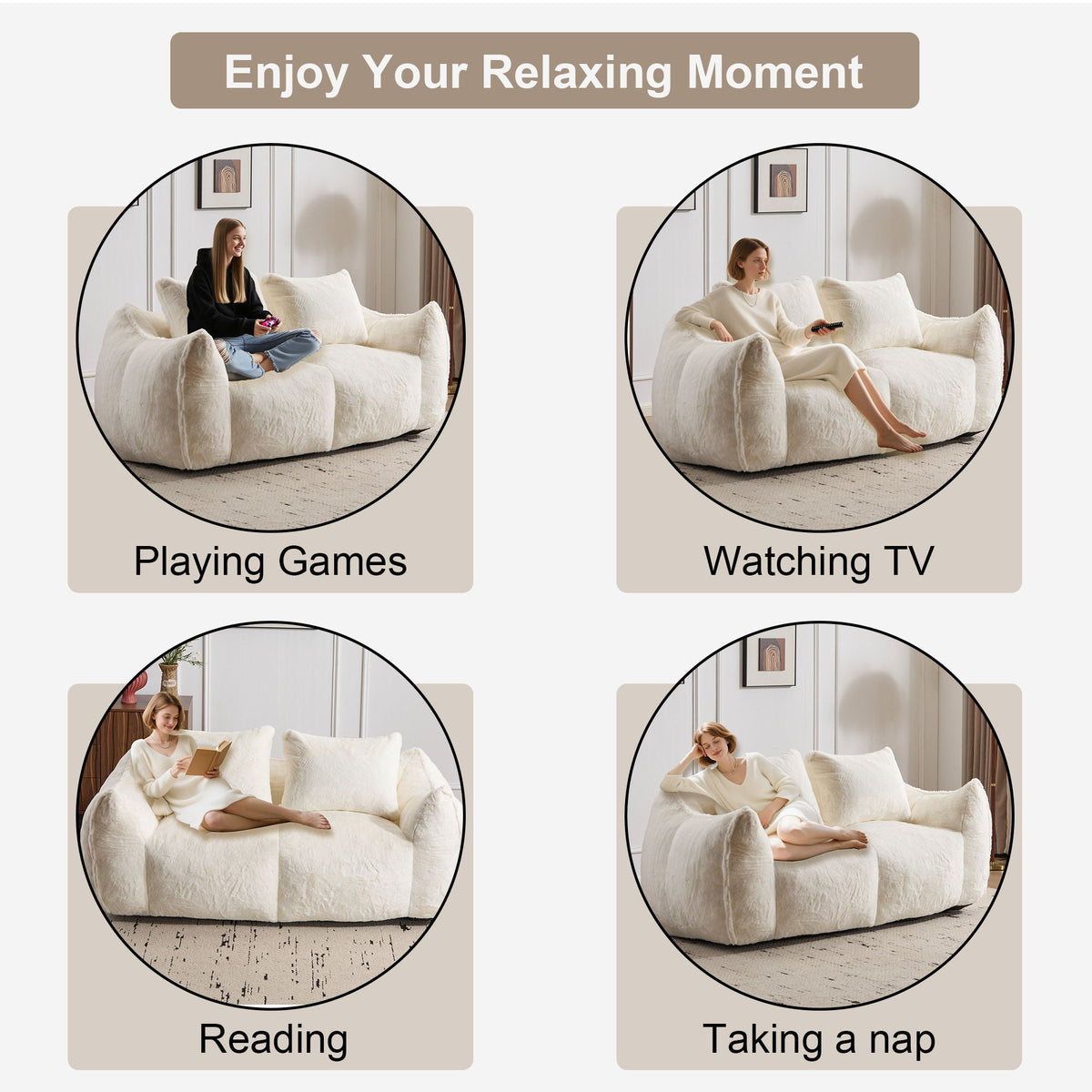Giant Bean Bag Couch, Ultra Soft Fluffy Loveseat For Living Room - view 9