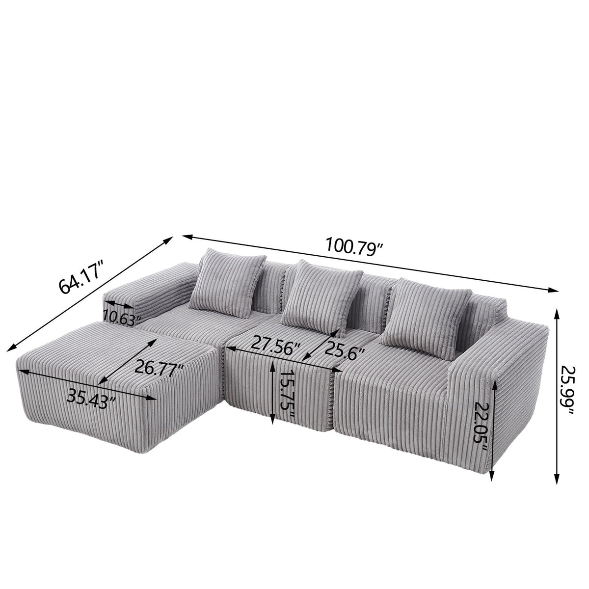L - Shape Modern Minimalist Modular Sectional Sofa, Upholstered Cloud Couch With Deep Seats - view 5