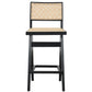 Keira Mid-Century Rattan Bar Stool Set of 2 with Leather Seat