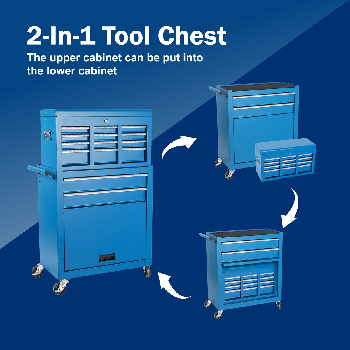8-Drawer Rolling Tool Storage Cabinet with Detachable Top Toolbox