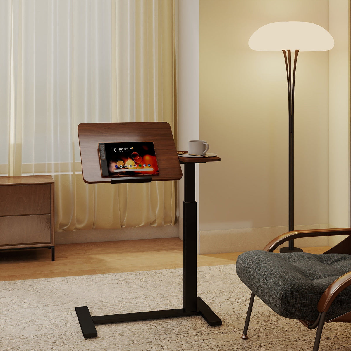 Mobile Adjustable Standing Desk with Height & Angle Adjustment - Black