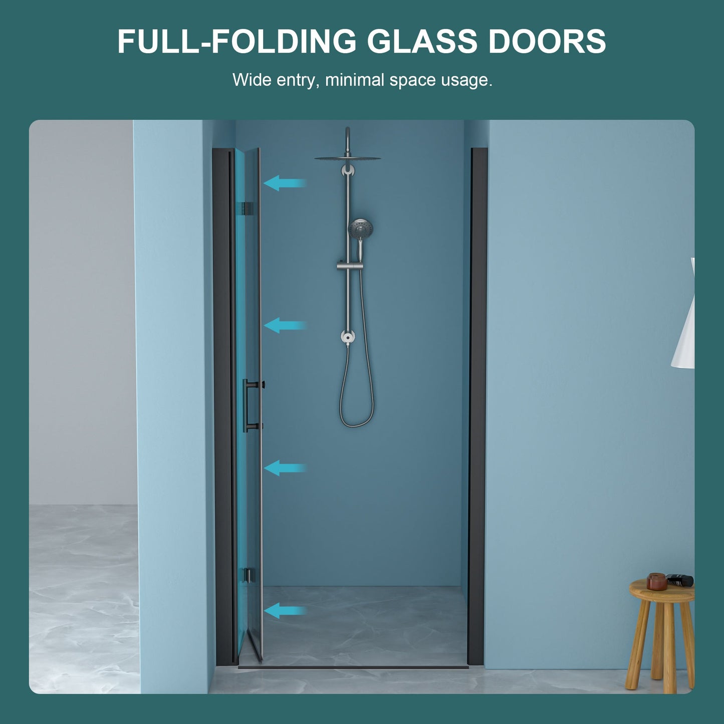 34"W x 72"H Fold Frameless Shower Door with Tempered Glass