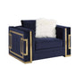 Virrux - Chair With 2 Pillows - Blue Velvet & Gold