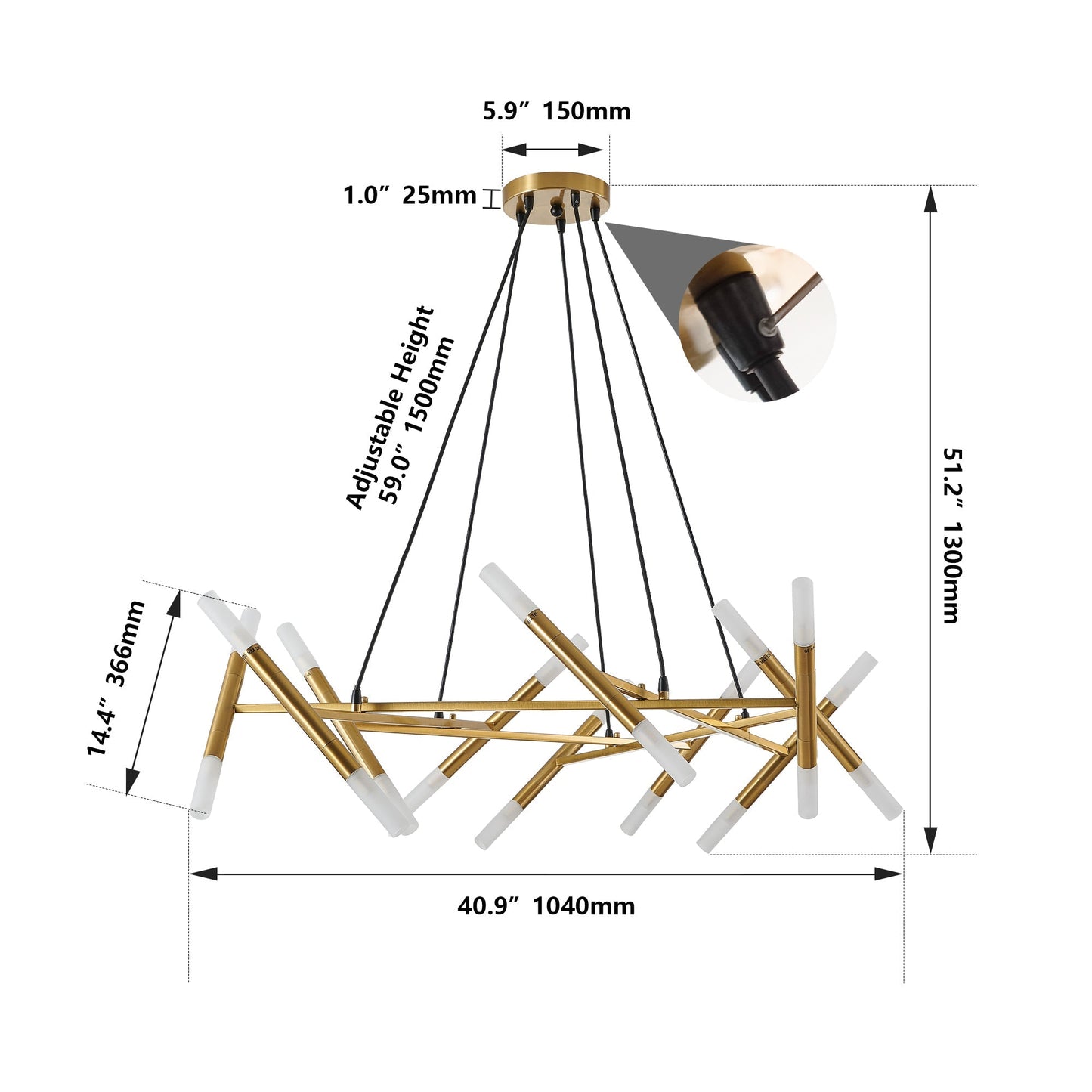 41' Golden Modern Chandelier Light Fixture with Branch Design