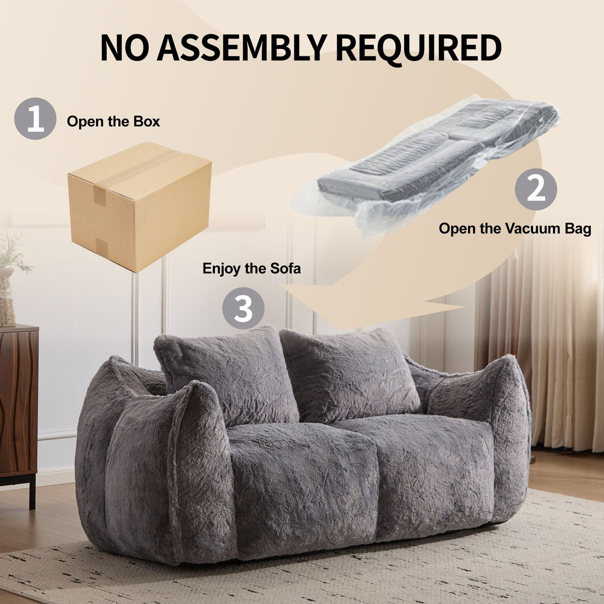 Giant Bean Bag Couch, Ultra Soft Fluffy Loveseat For Living Room - view 12