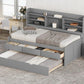 Twin Size Wooden Captain Bed with Built-in Bookshelves
