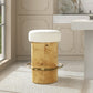 Nebula 26" Backless Round Upholstered Counter Stool with Burl Wood