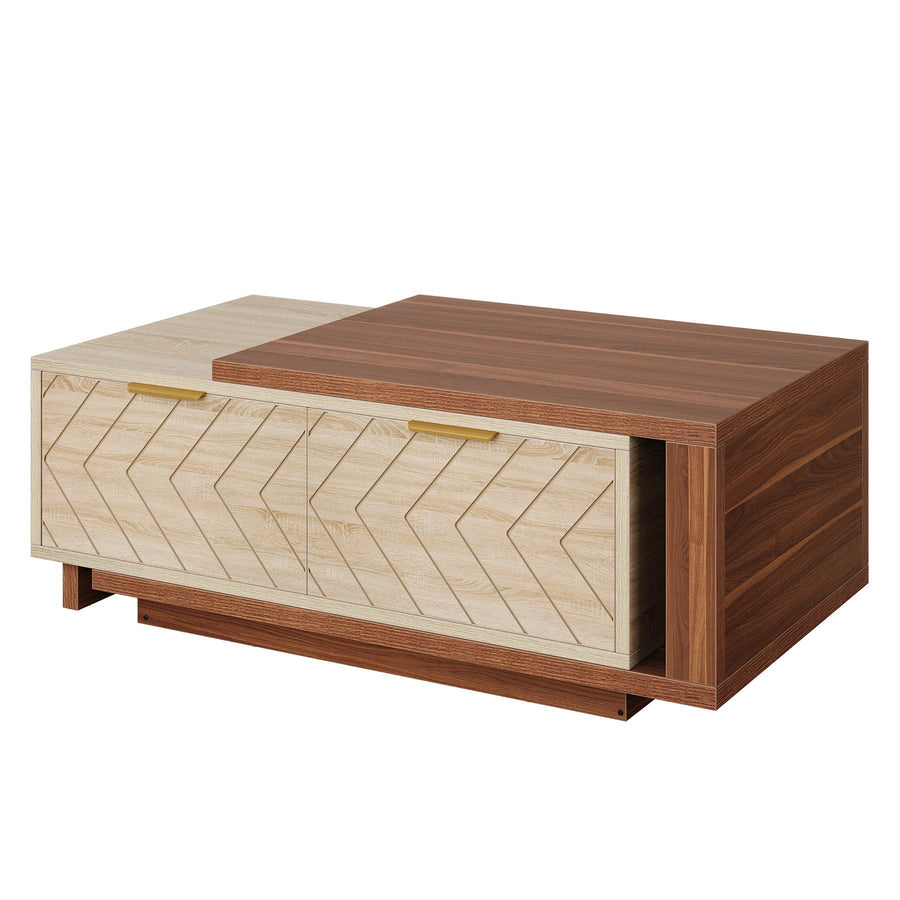 Extendable Coffee Table With 2 Storage Drawers, Dual Tone With Sliding Top, Hidden Storage - Walnut