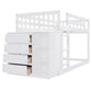 Twin Over Twin Bunk Bed with 4 Drawers and 3 Shelves - White