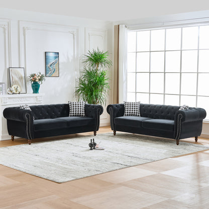 3+3 Seater Chesterfield Velvet Upholstered Sofa