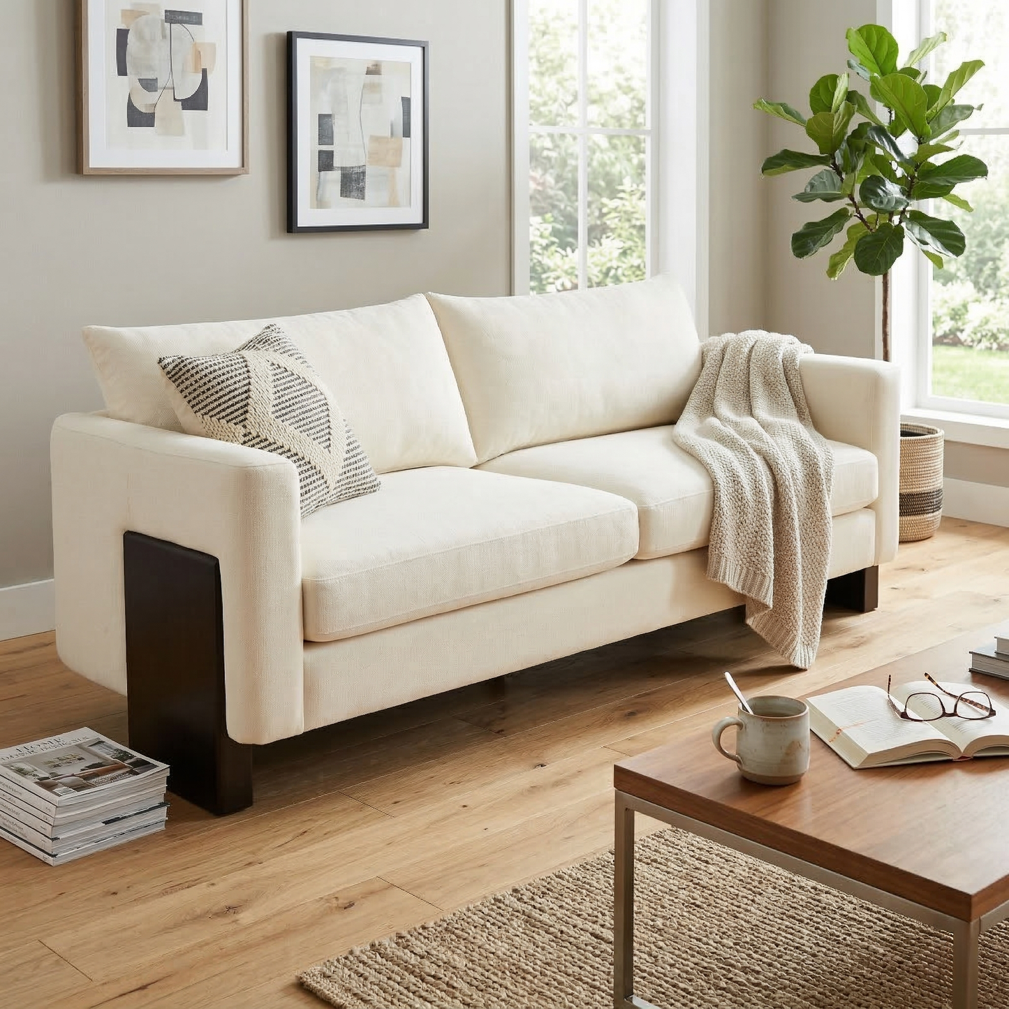Modern 3-Seater Sofa with Rubberwood Legs