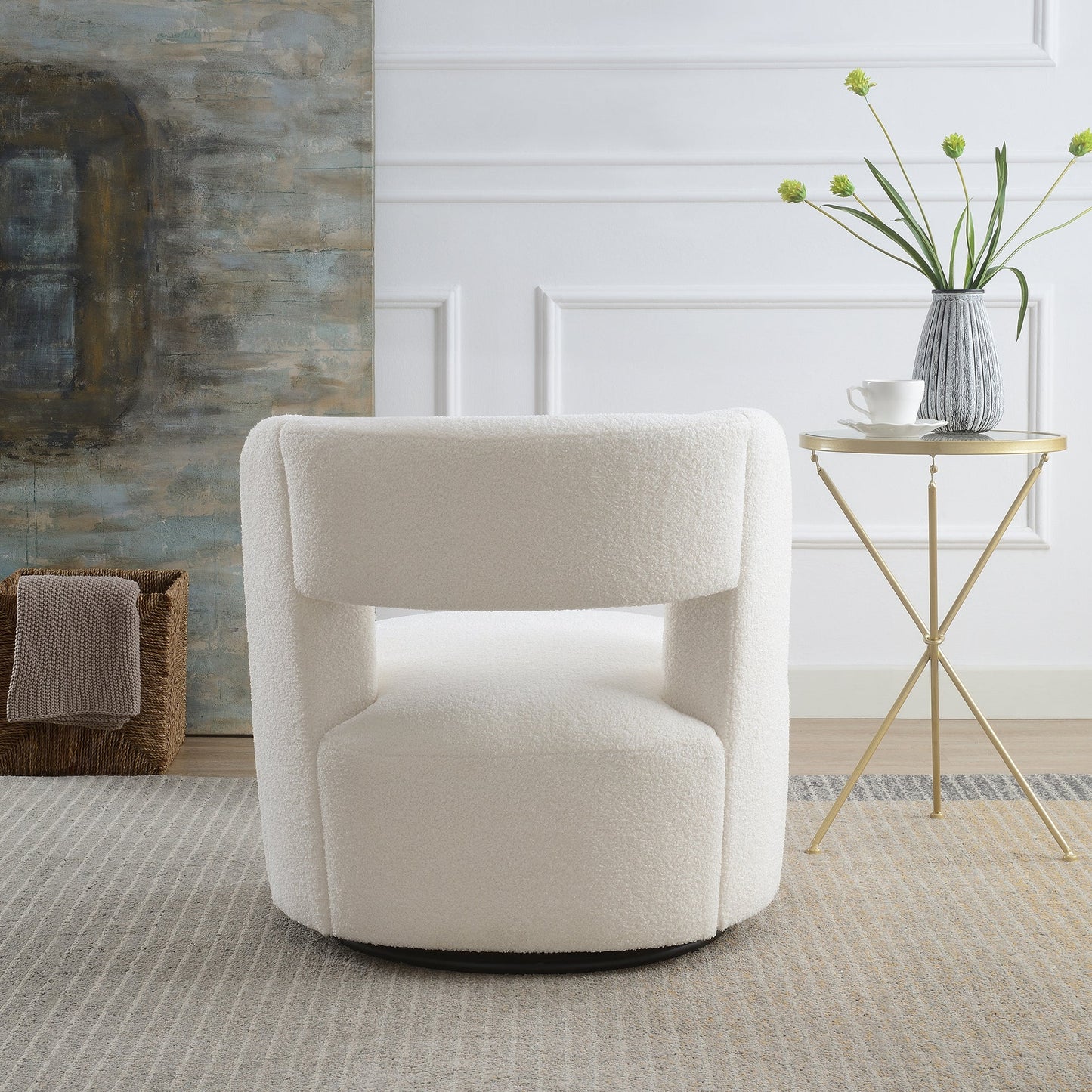 Swivel Barrel Chair with Soft Teddy Fabric