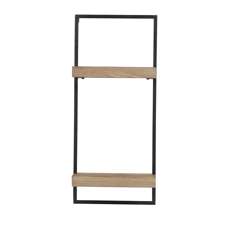12" x 6" x 27" Iron and Wood Wall Shelf With Two Shelves