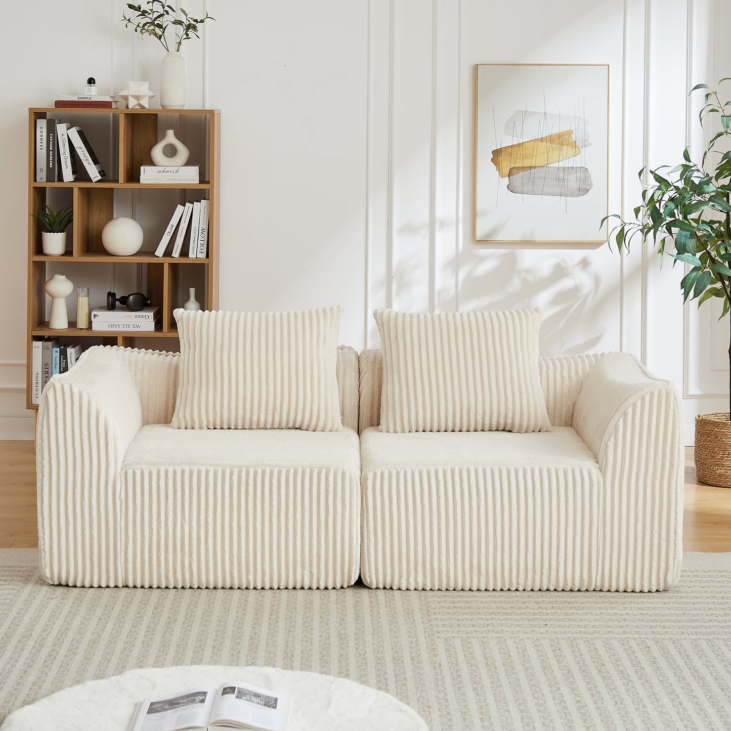 Minimalist Corduroy Sofa Featuring Curved Lines
