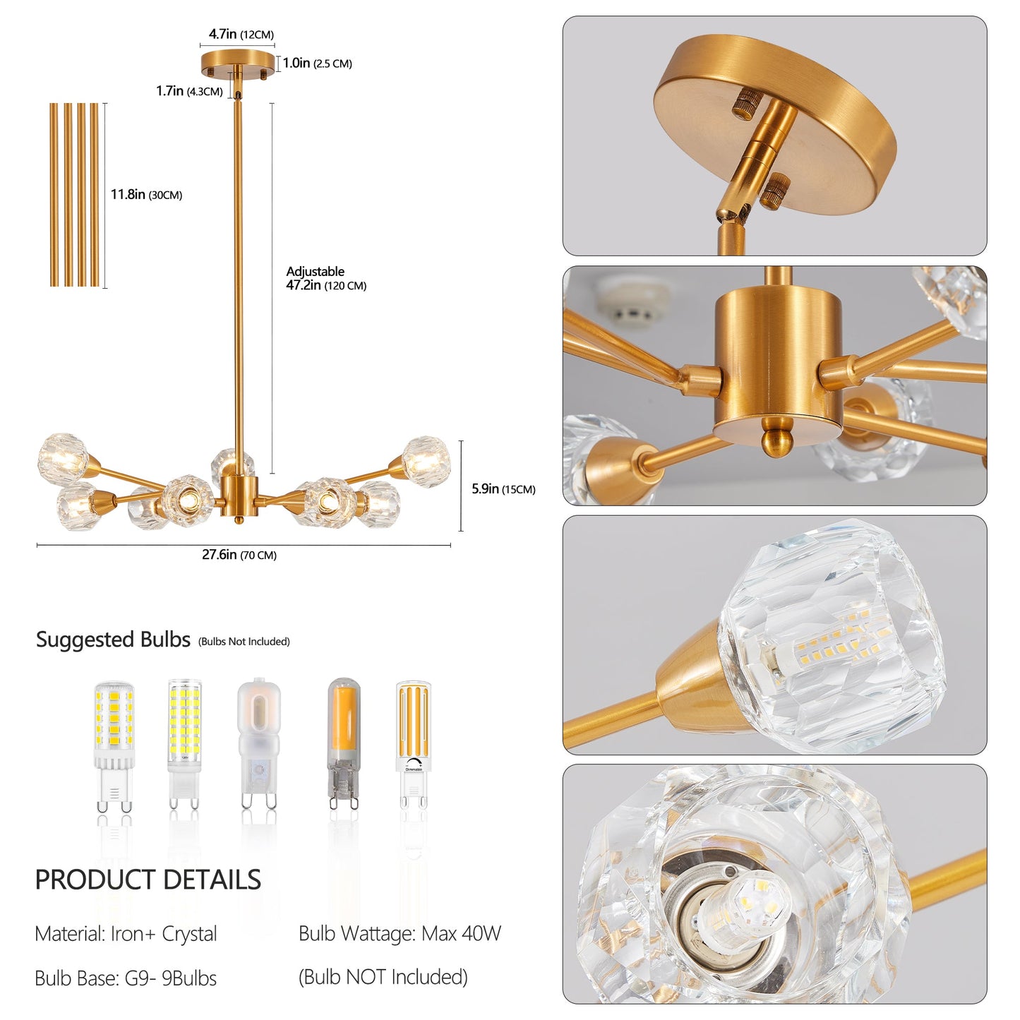 Modern Crystal Golden Chandelier 9 Lights Fixture