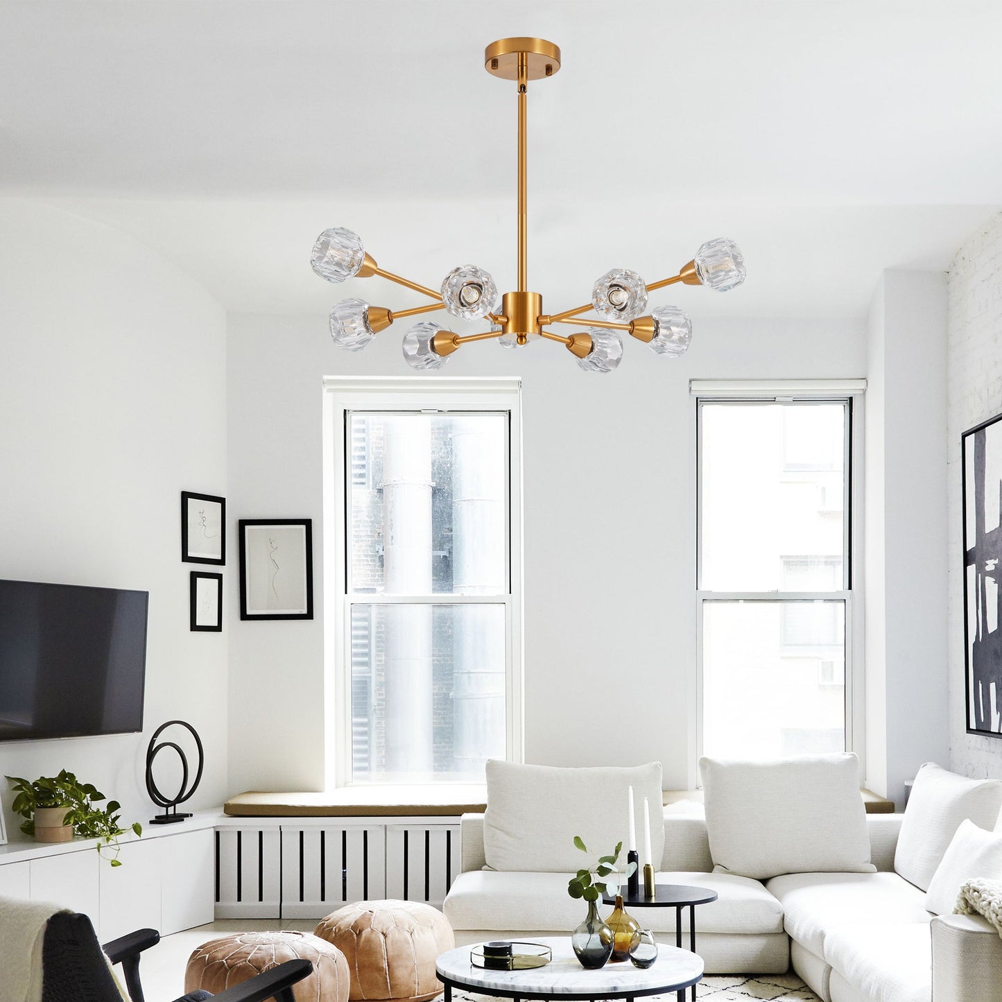 Modern Crystal Golden Chandelier 9 Lights Fixture