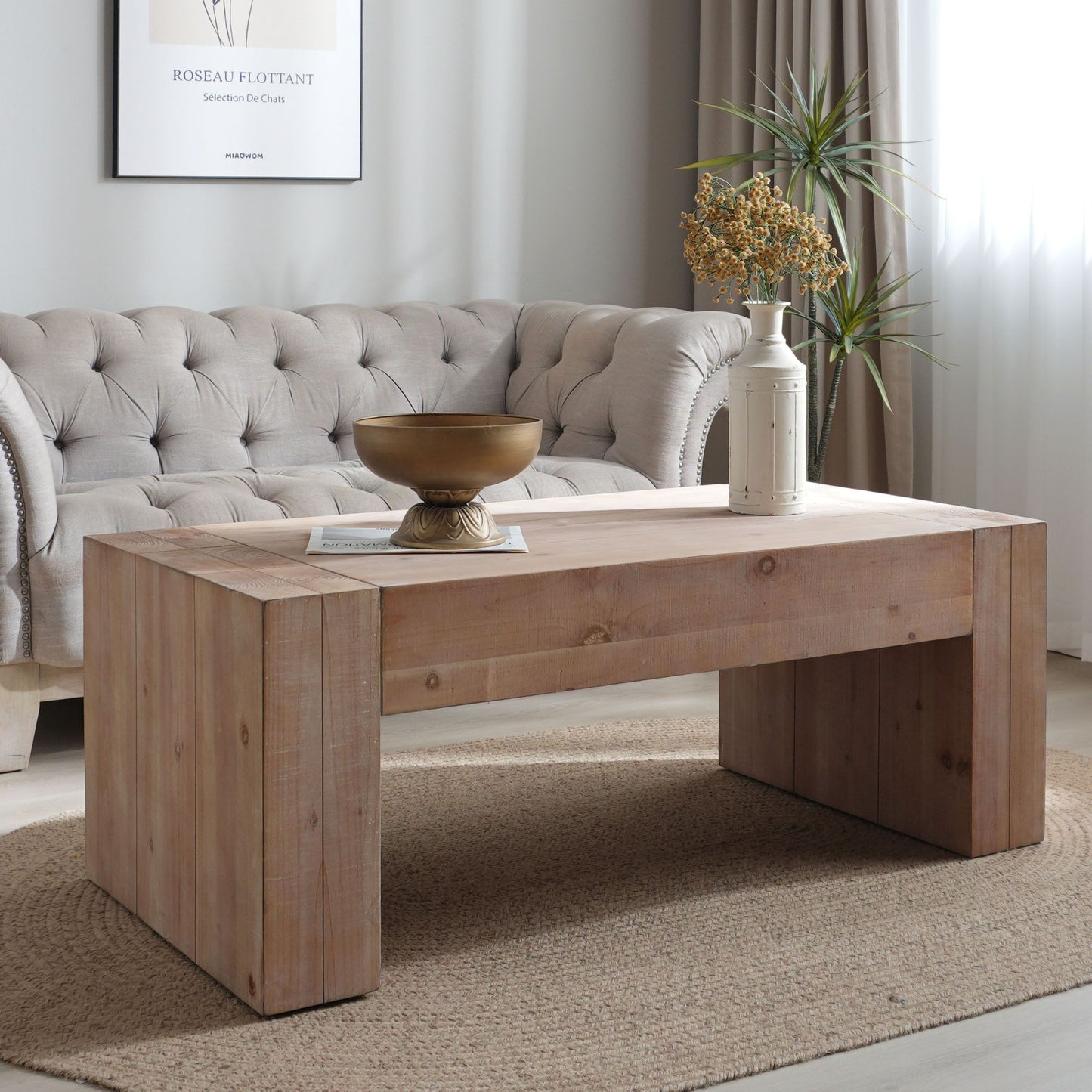 Modern Farmhouse Living Room Block Leg Coffee Table