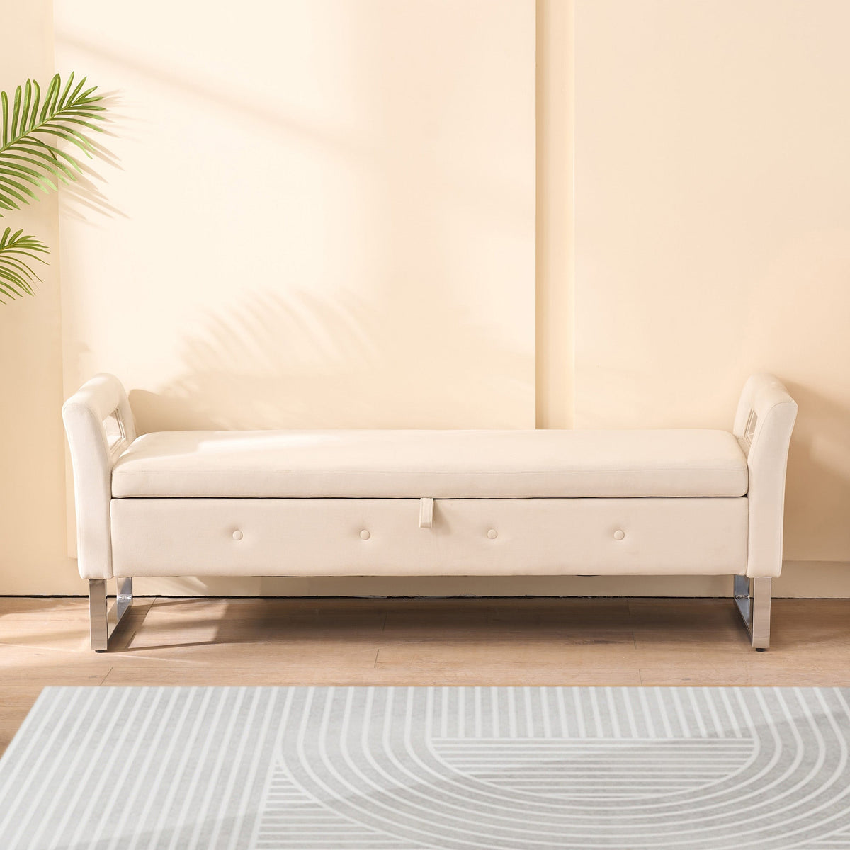 67.91" Wide Velvet Storage Soft Bench with Armrests