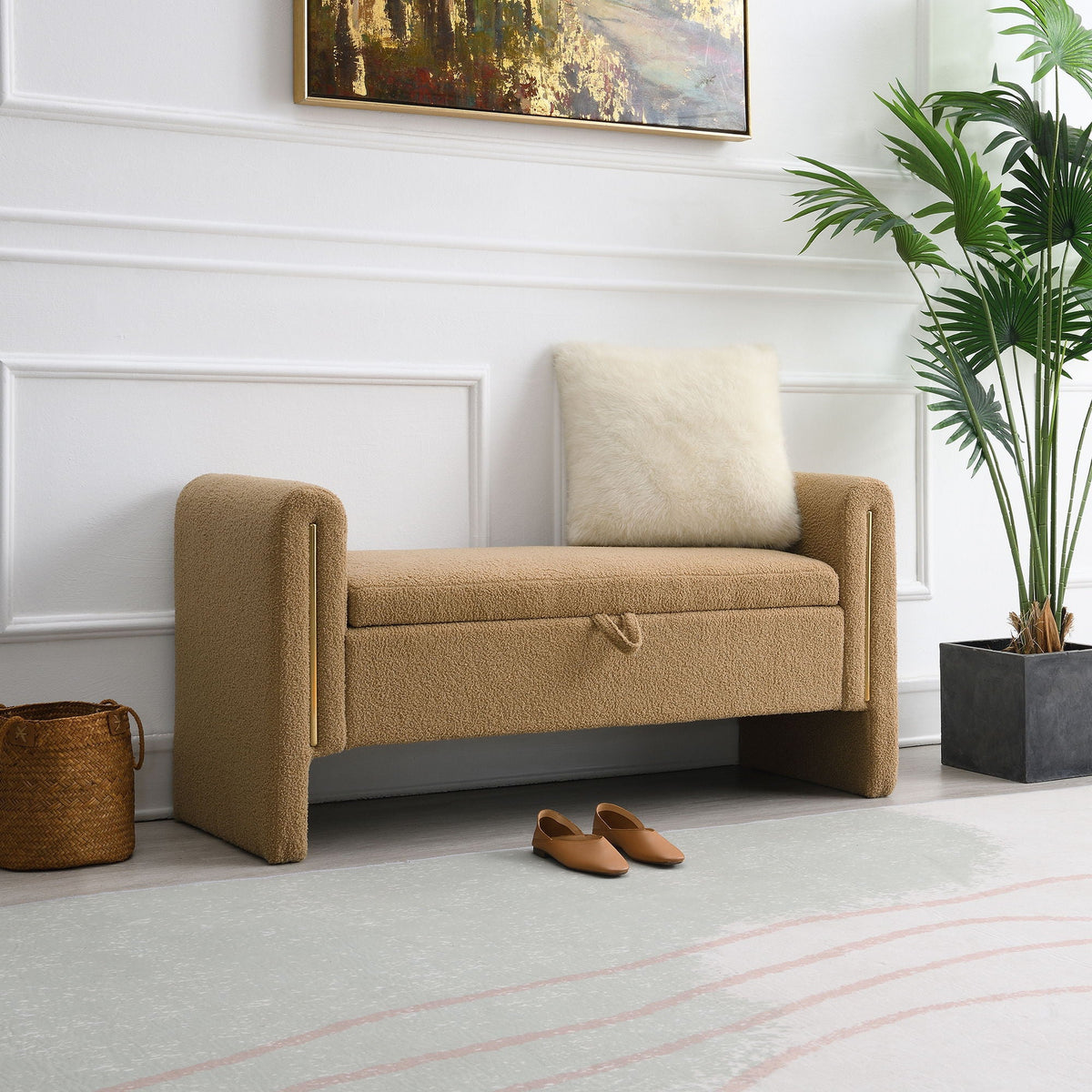 Modern Teddy Upholstered Large Bed End Bench With Arms And Storage - view 8