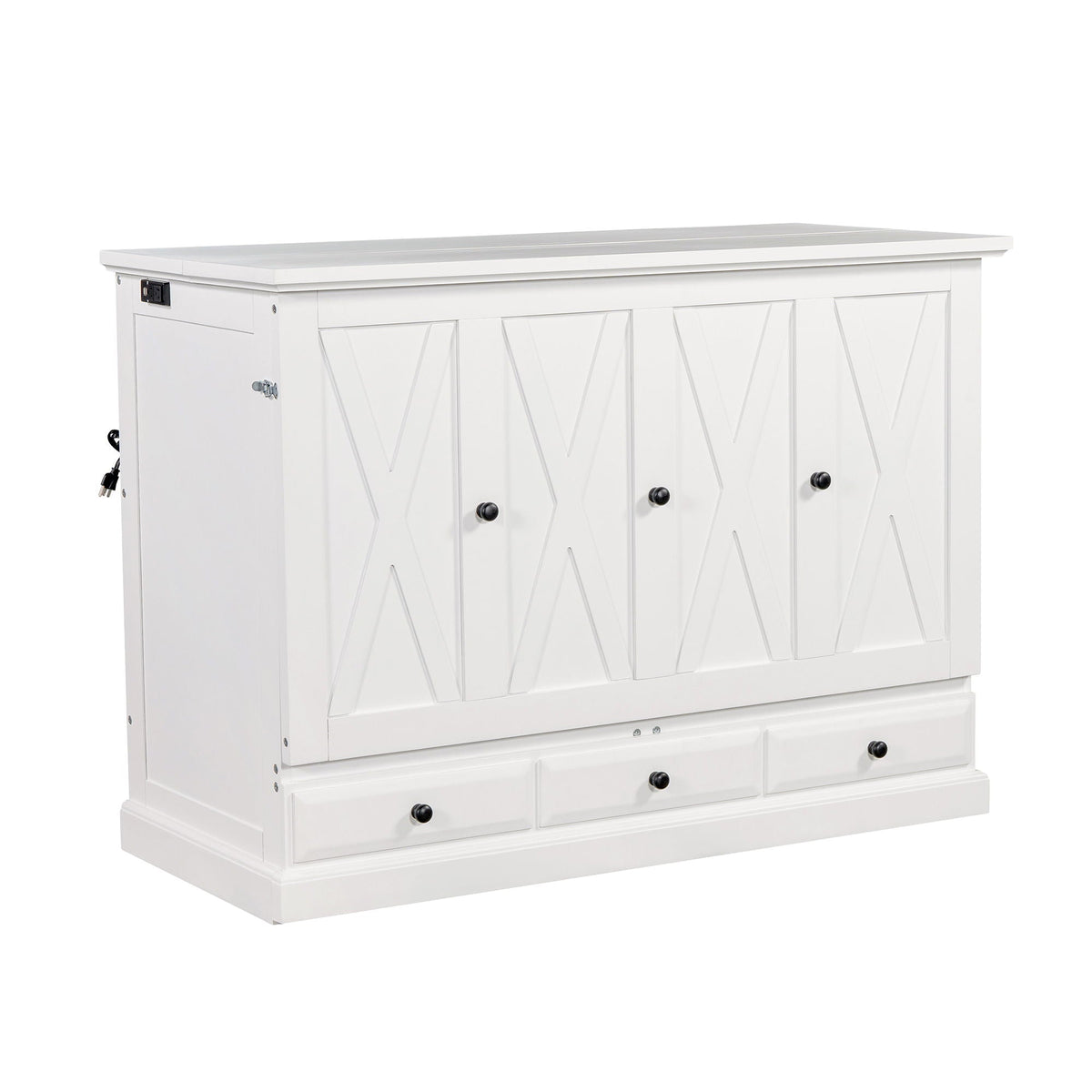 Solid Pine Murphy Bed Chest Cube Cabinet Bed With Charging Station And Large Storage Drawer For Home Office - view 2