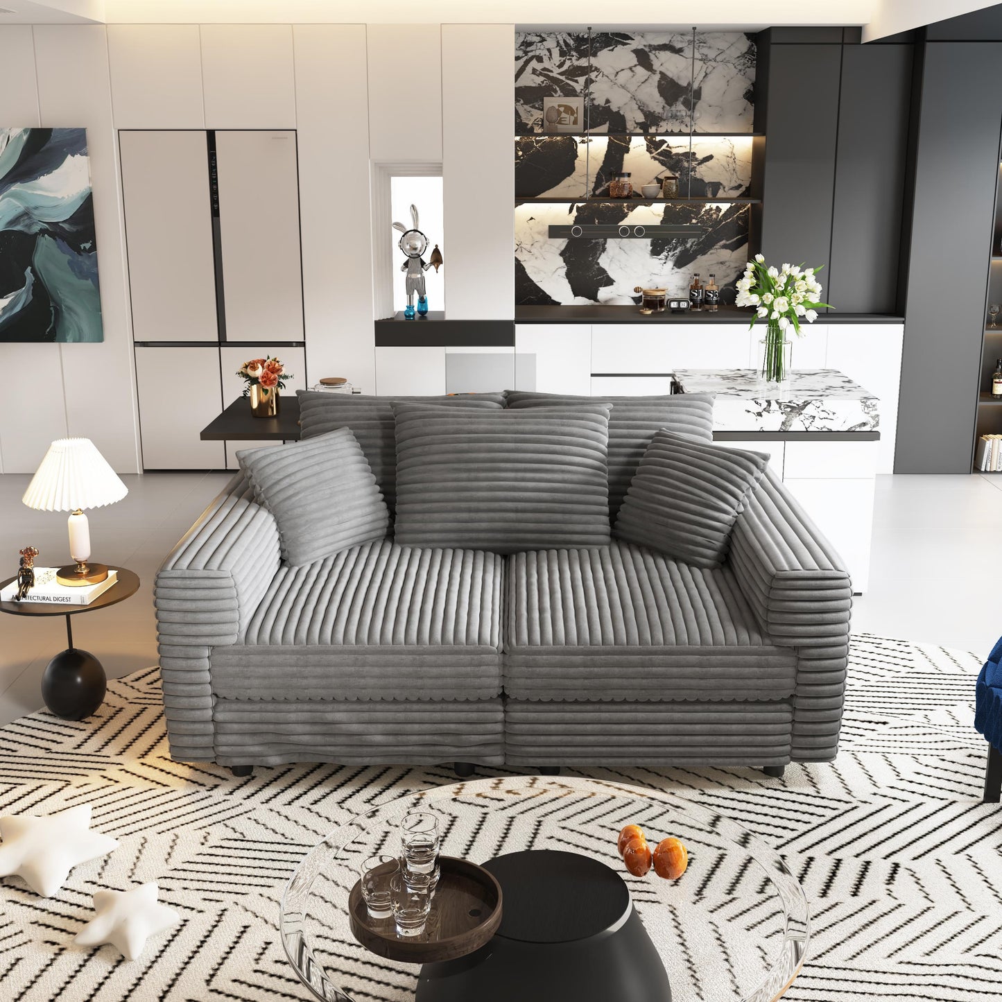 82.7" Plush Corduroy 3-Seat Sofa