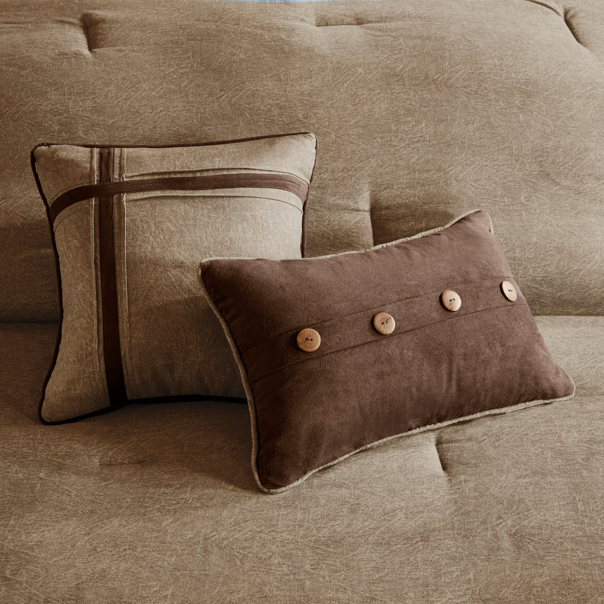 7 Piece Faux Suede Comforter Set Brown Queen